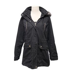 Glamisa Black Winter Coat Faux Fur Size Large